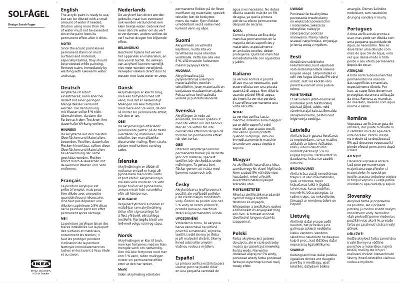 Page 1 de la notice Manuel utilisateur Ikea SOLFÅGEL 705.442.39