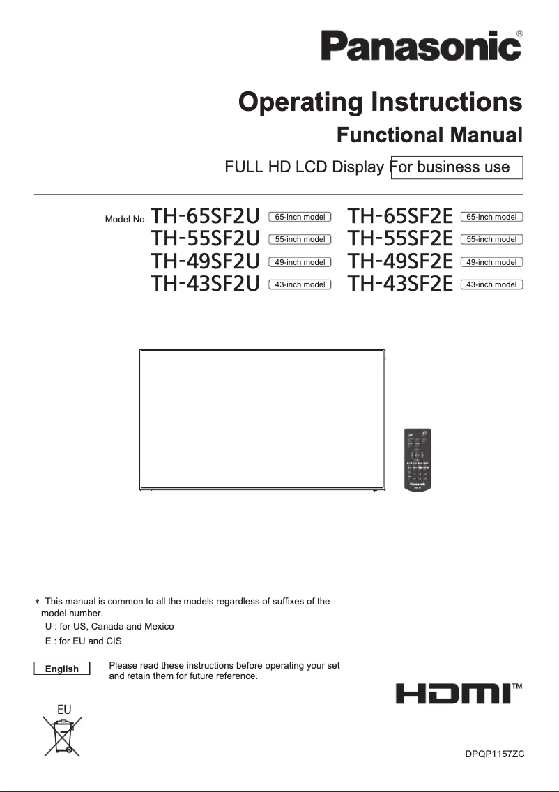 Page 1 de la notice Manuel utilisateur Panasonic TH-43SF2E