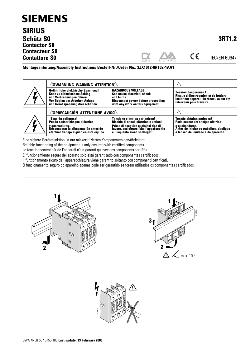Page n°1 - Manuel utilisateur Siemens 3RT1926-2EJ21