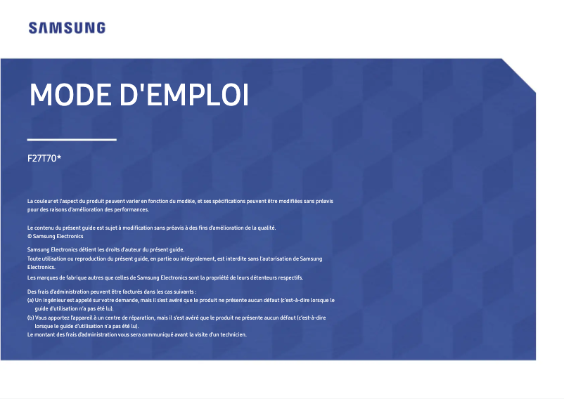 Page 1 de la notice Manuel utilisateur Samsung LF27T700QQUXEN