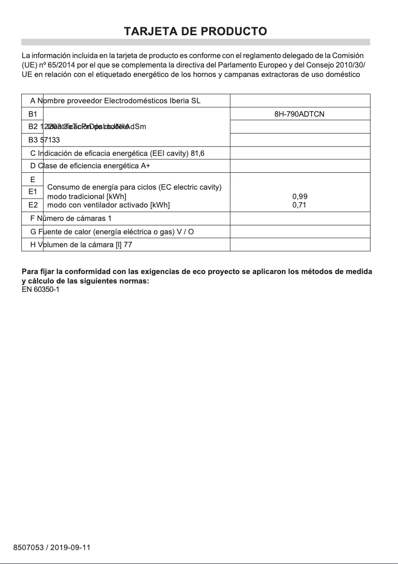 Page n°1 - Fiche technique Fagor 8H-790ADTCN