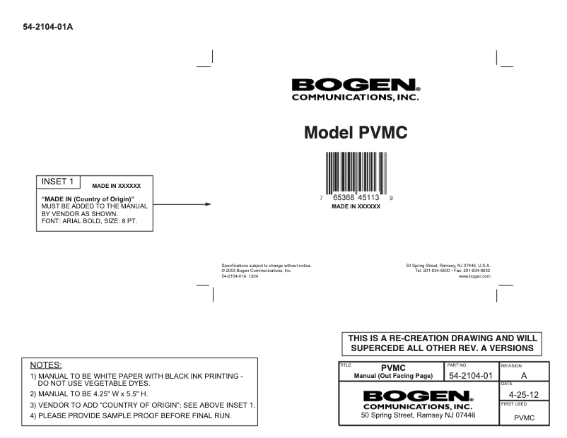 Page n°1 - Manuel utilisateur Bogen PVMC