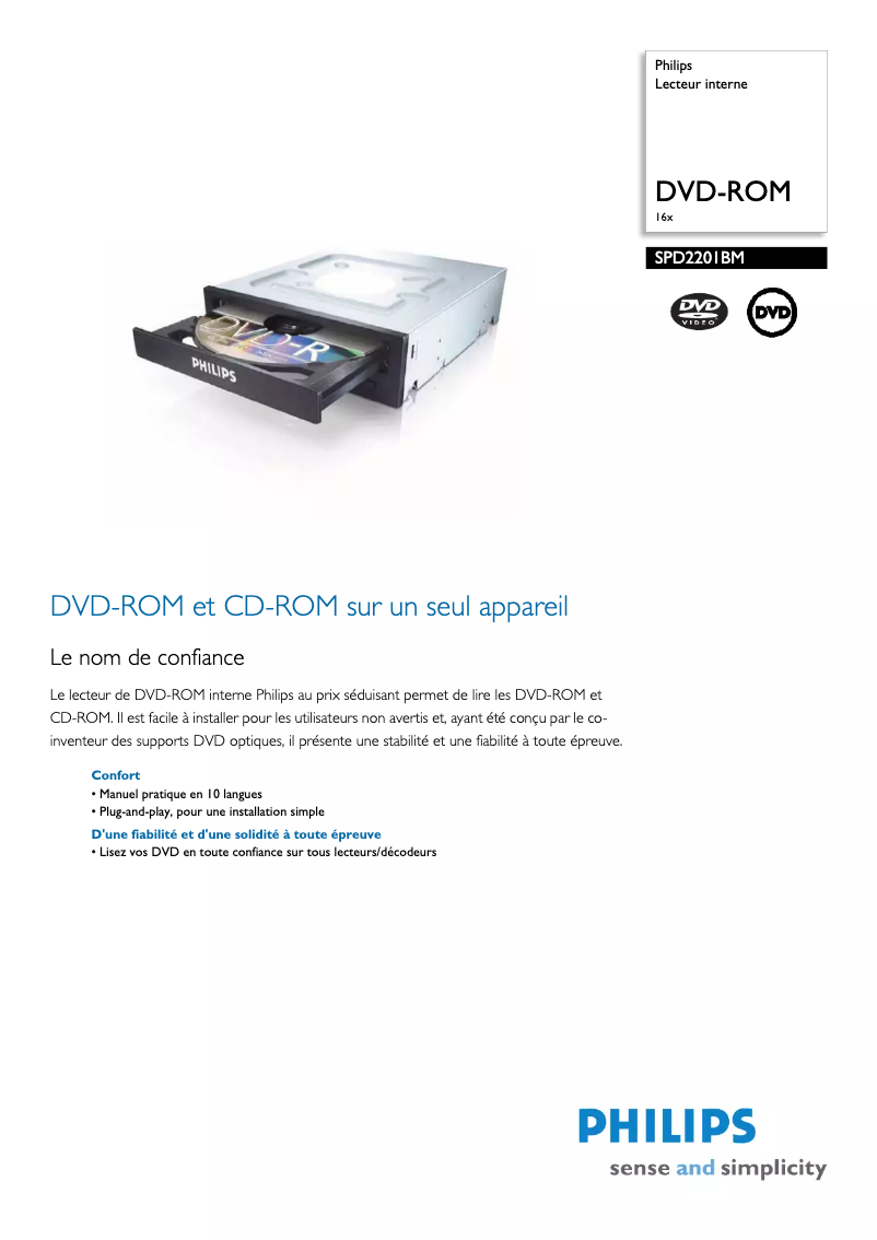 Página 1 del manual Ficha técnica Philips SPD2201BM