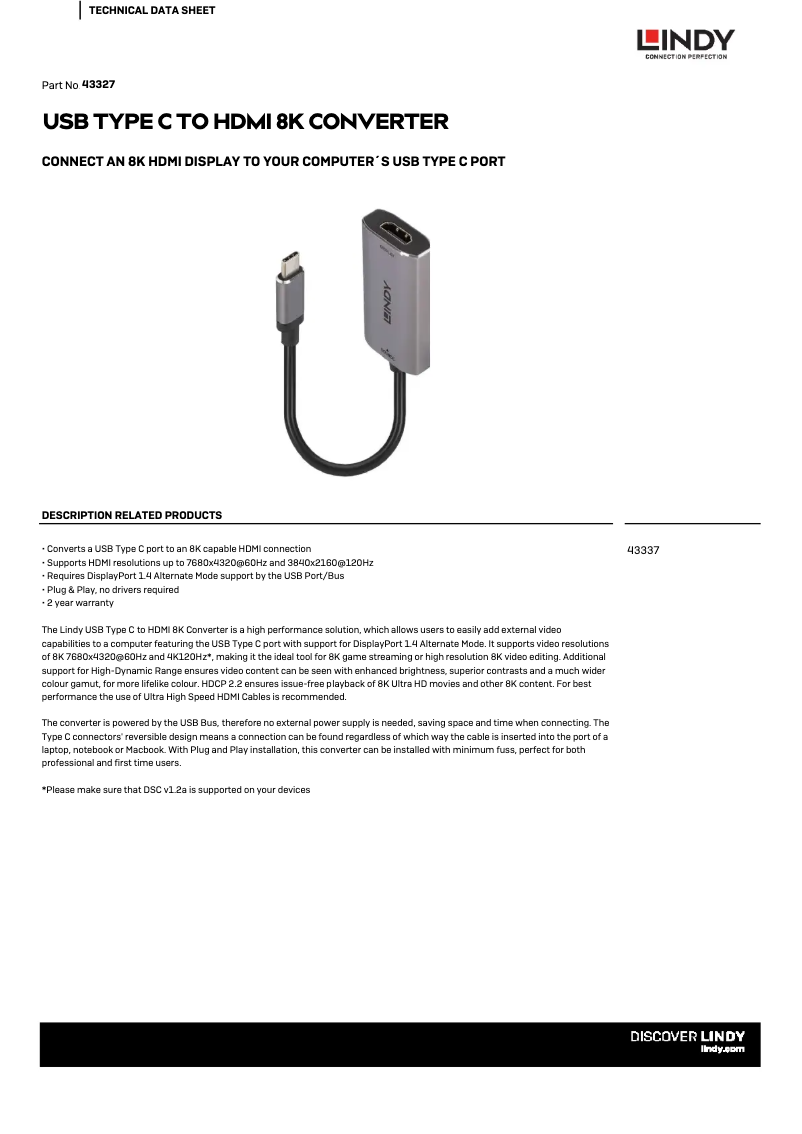 Page 1 de la notice Manuel utilisateur Lindy 43327