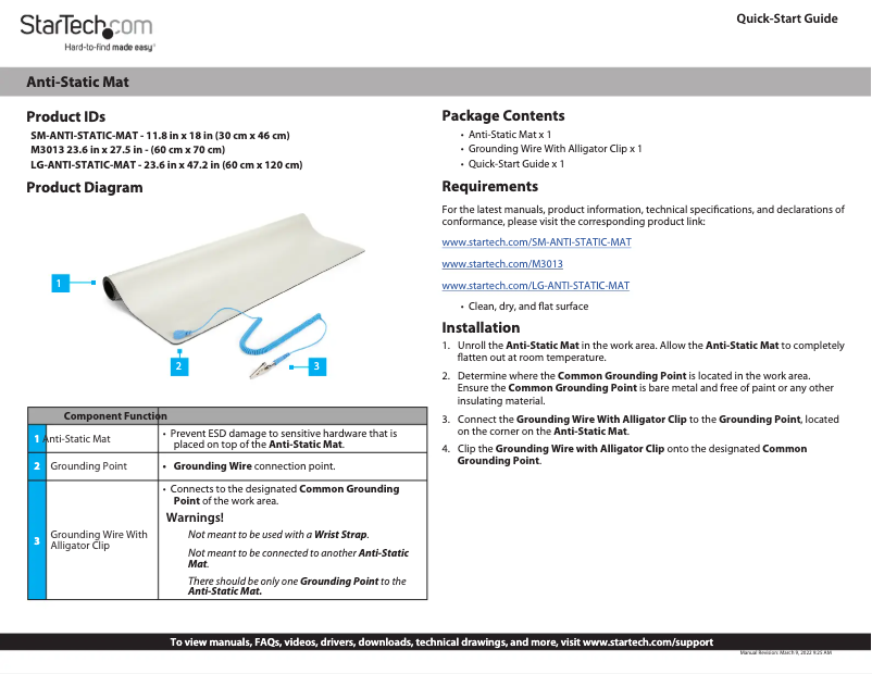 Page 1 de la notice Manuel utilisateur StarTech.com LG-ANTI-STATIC-MAT