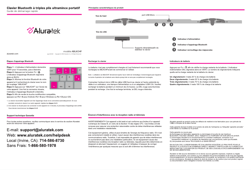 Page n°1 - Manuel utilisateur Aluratek ABLKO4F