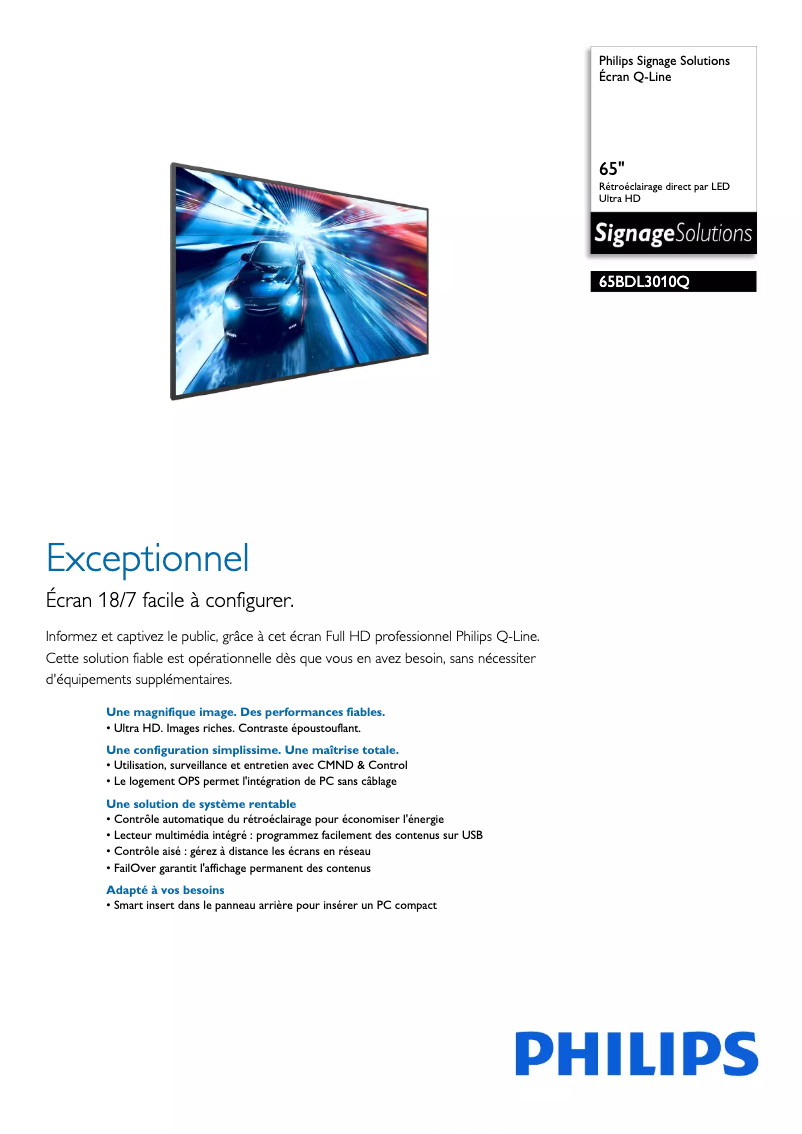 Image de la première page du manuel de l'appareil 65BDL3010Q