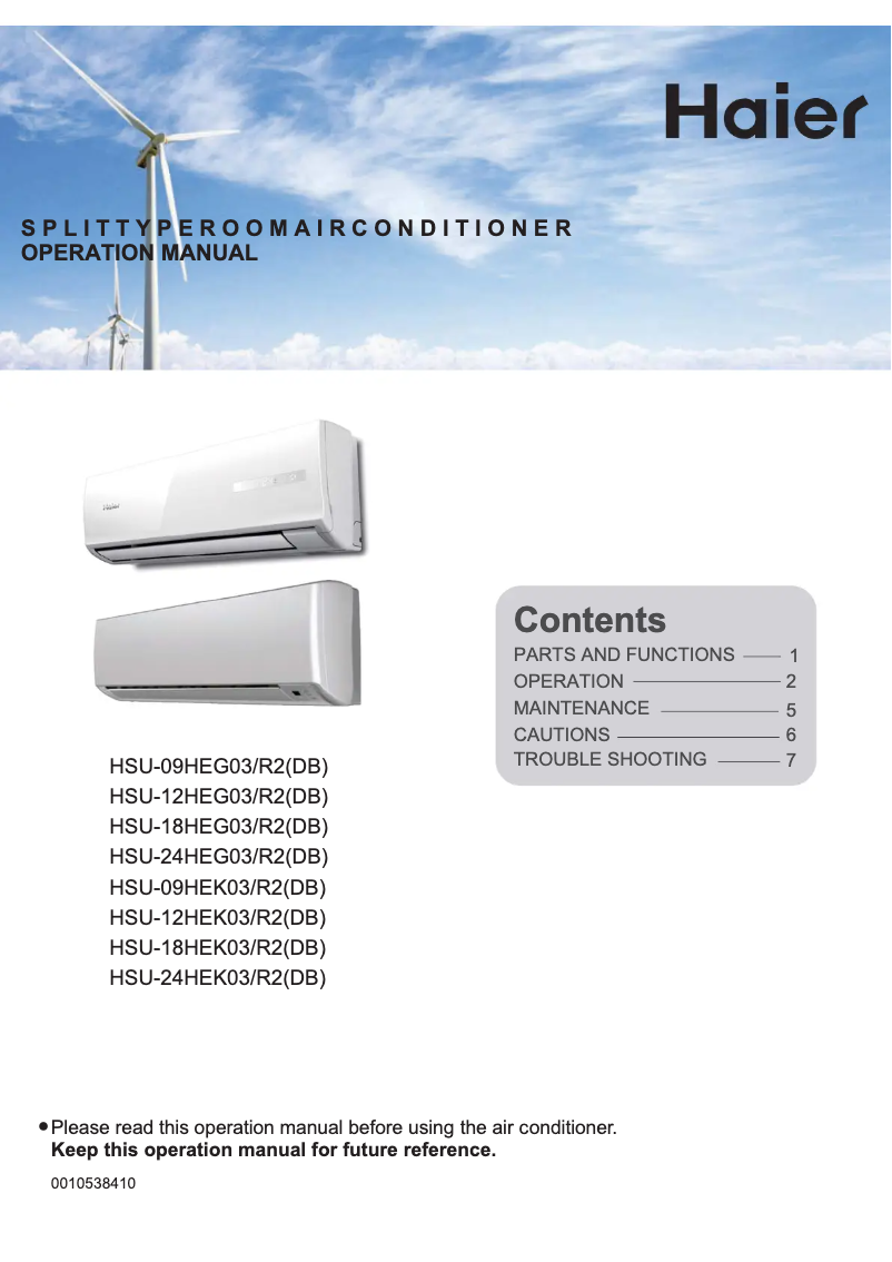 Page 1 of the manual User Manual Haier HSU-12HEG03/R2(DB)