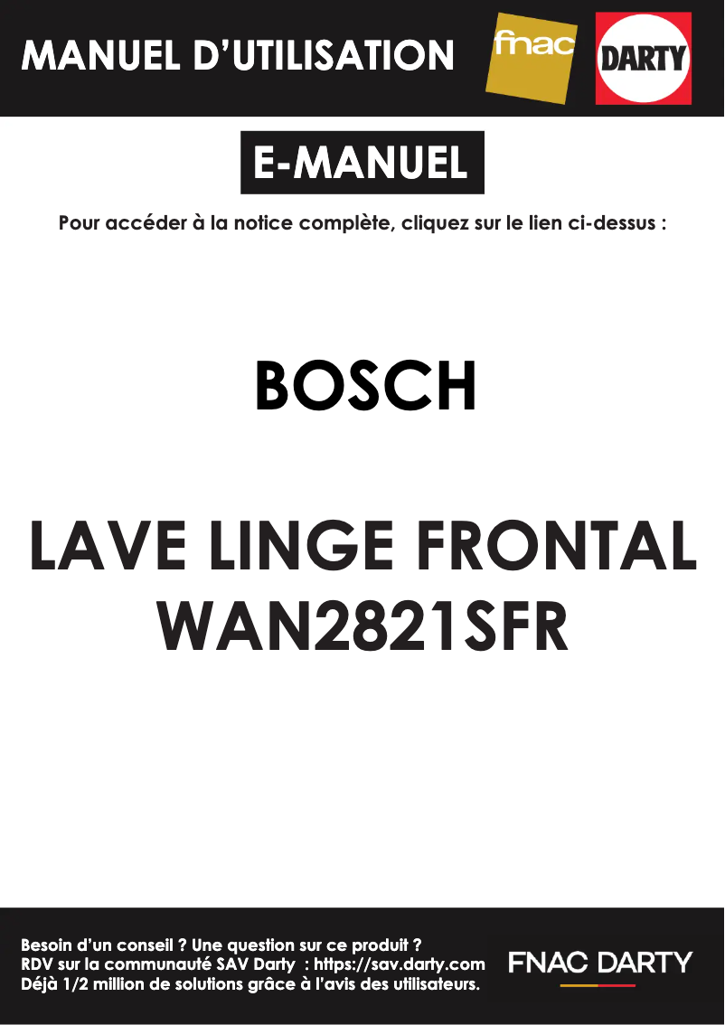 Page 1 de la notice Manuel utilisateur Bosch WAN2821SFR