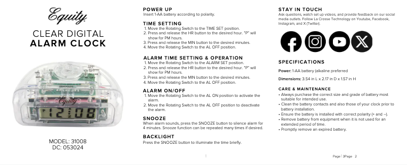 Page 1 de la notice Manuel utilisateur La Crosse Technology 31008