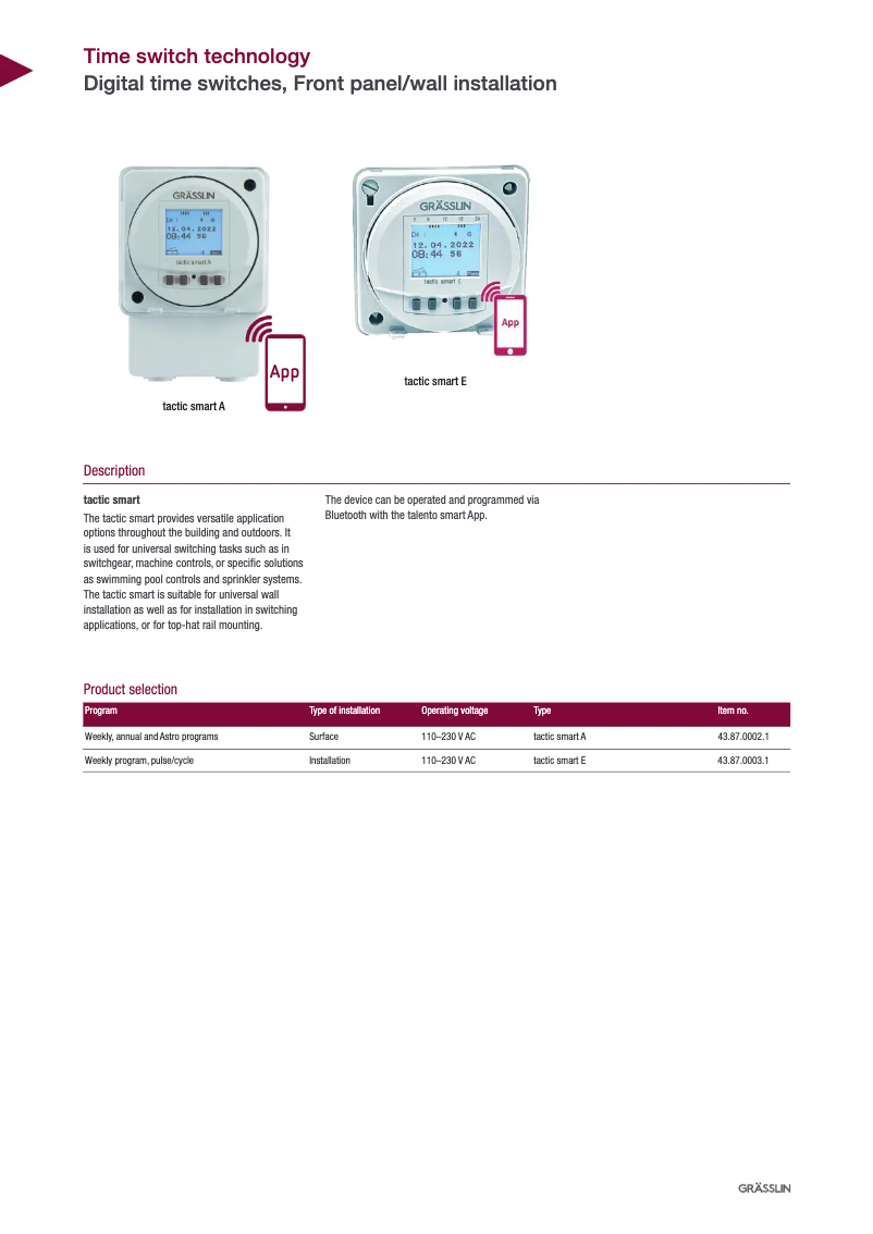 Page 1 de la notice Manuel utilisateur Grässlin tactic smart E