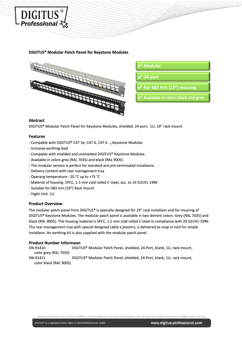 Page 1 of the manual User Manual Digitus DN-91411