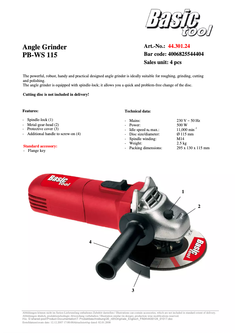Page n°1 - Manuel utilisateur Basic tool PB-WS 115
