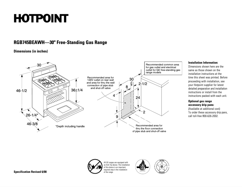Page 1 de la notice Fiche technique Hotpoint RGB745BEAWH