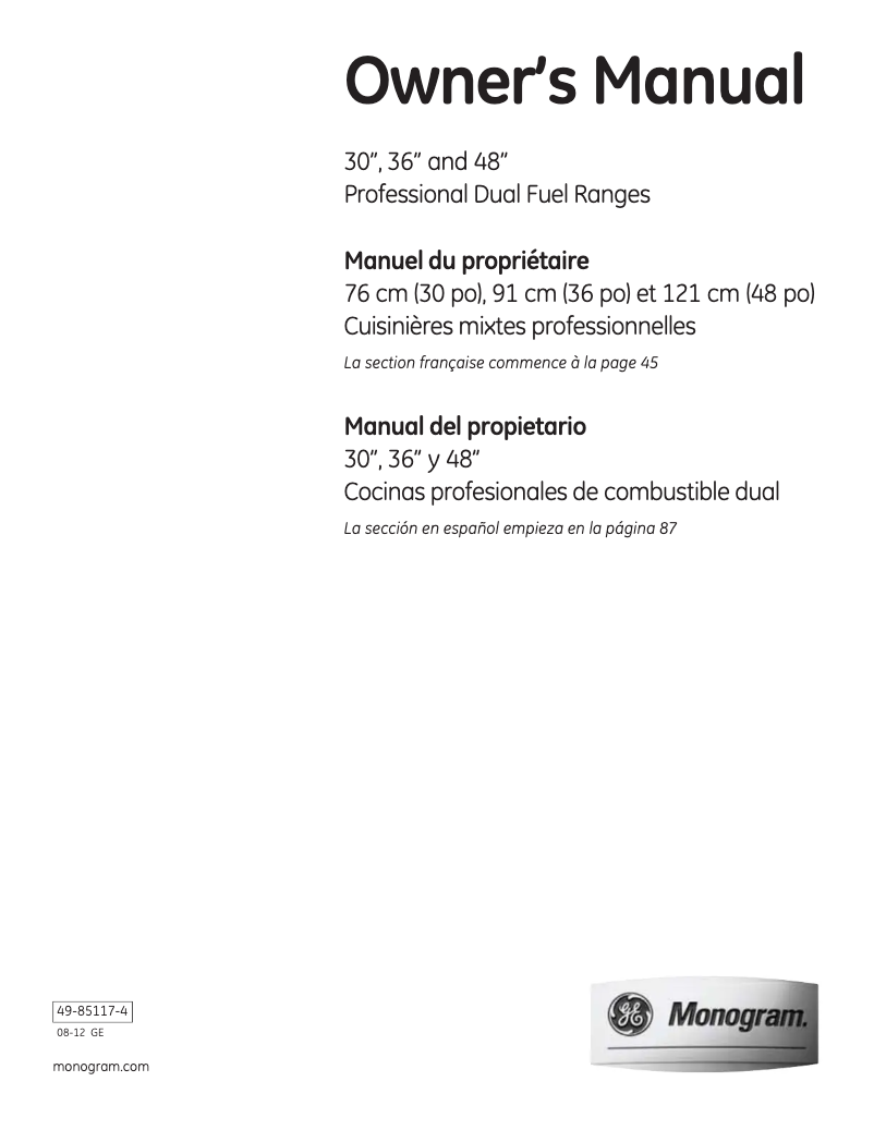 Page n°1 - Manuel d'utilisation et d'entretien GE ZDP486LRPSS