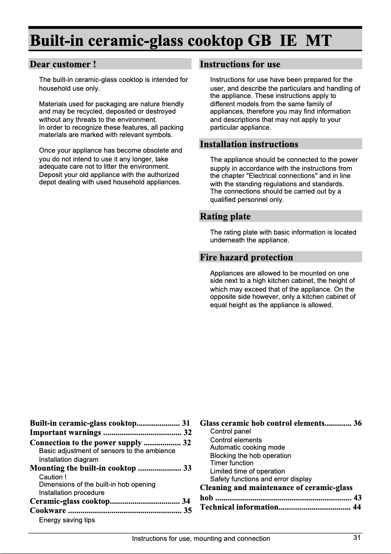 Page n°1 - Manuel utilisateur Gorenje ECT 68