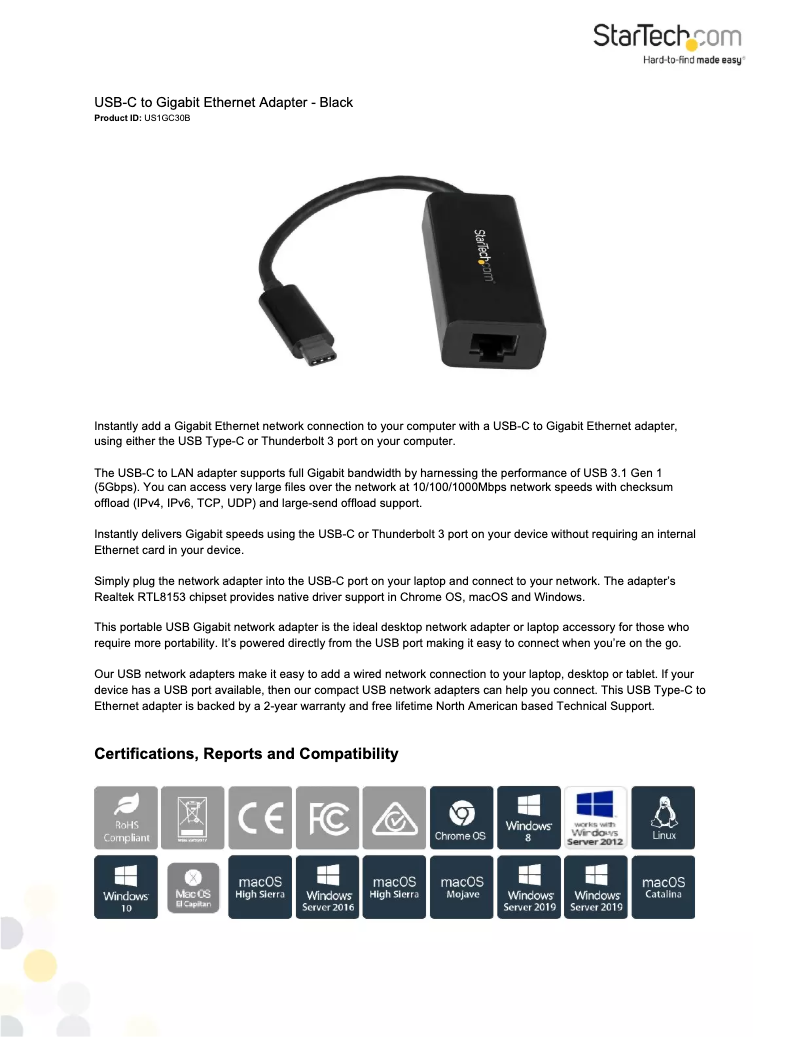 Page n°1 - Fiche technique StarTech.com US1GC30B