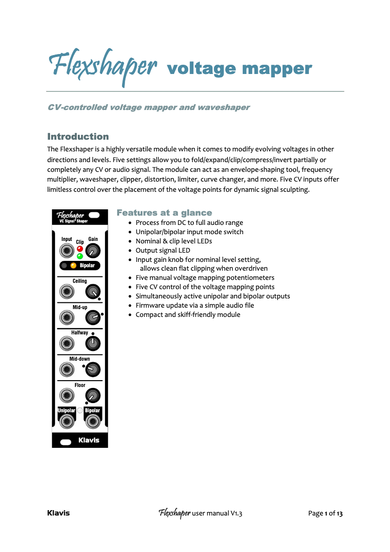 Page 1 de la notice Manuel utilisateur Klavis Flexshaper