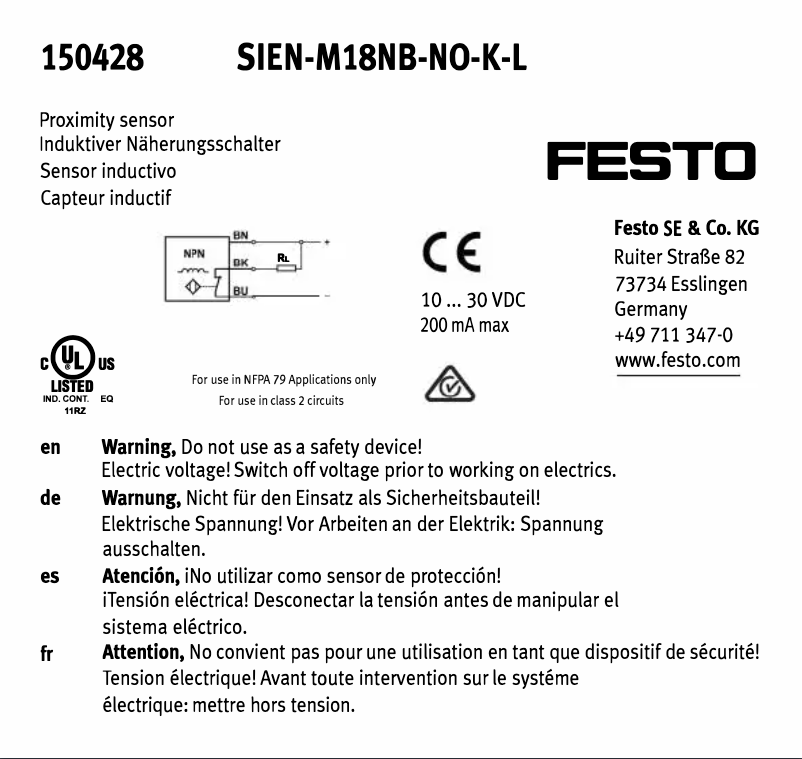 Page 1 de la notice Manuel utilisateur Festo SIEN-M18NB-NO-K-L