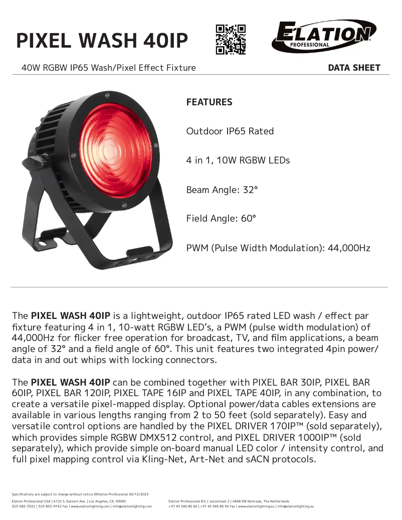 Image de la première page du manuel de l'appareil PIXEL WASH 40IP