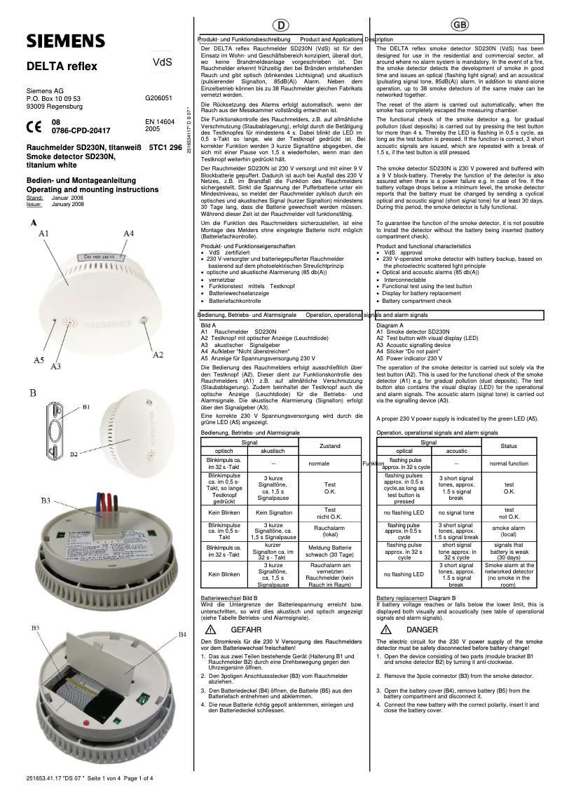 Page 1 de la notice Manuel utilisateur Siemens DELTA reflex SD230N