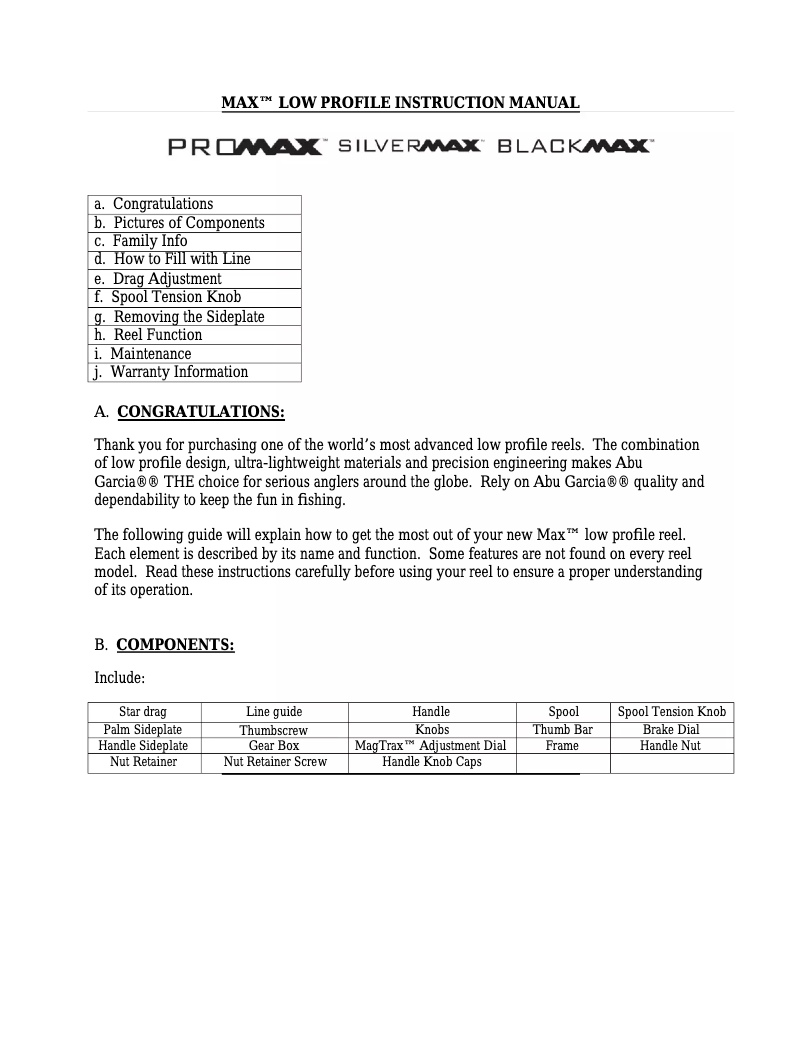 Page 1 de la notice Manuel utilisateur Abu Garcia Black Max
