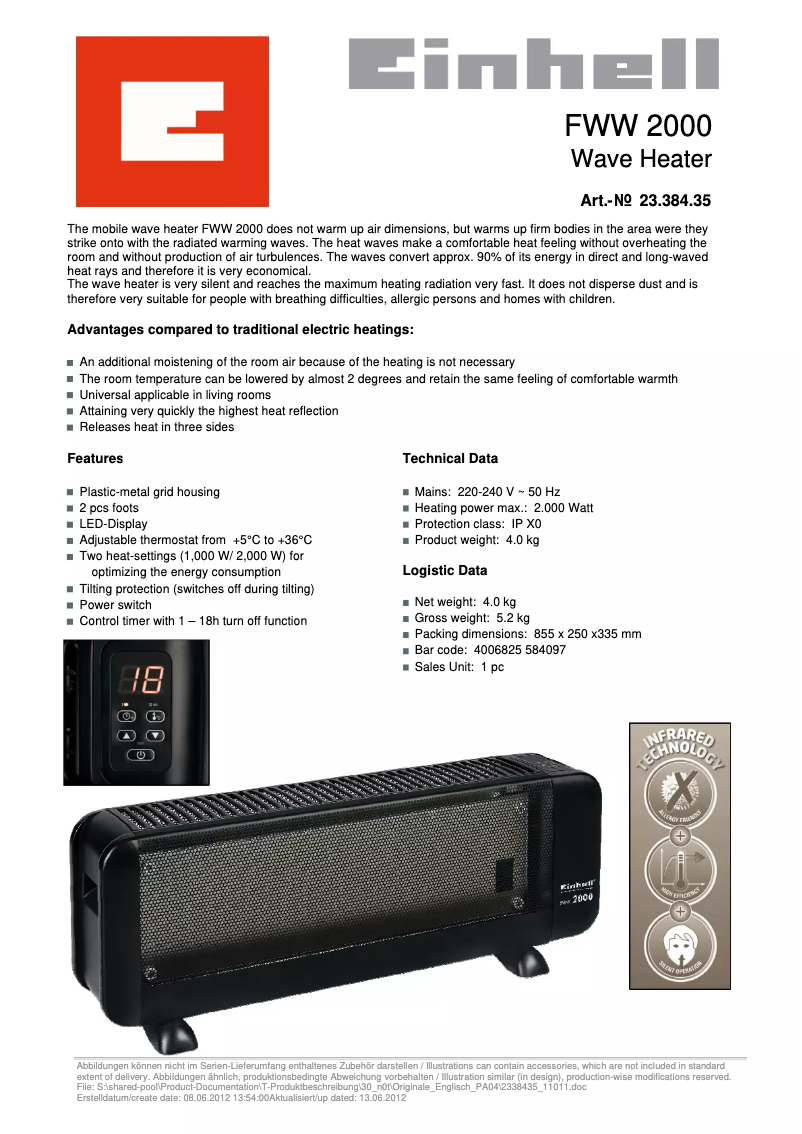 Page n°1 - Fiche technique Einhell FWW 2000