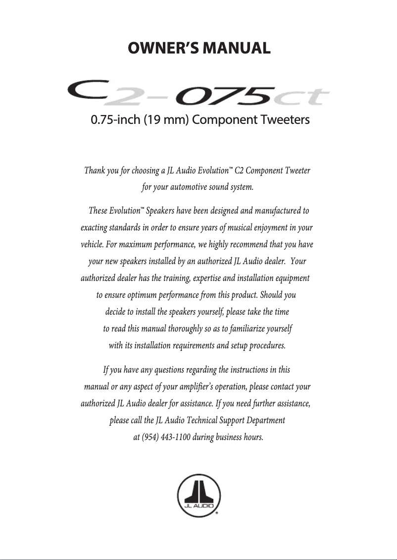 Page 1 de la notice Manuel utilisateur JL Audio C2-075ct