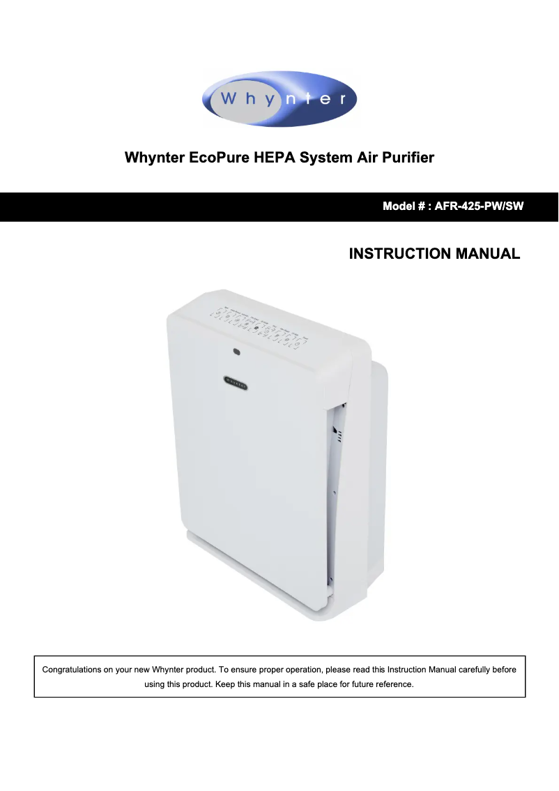 Page n°1 - Manuel utilisateur Whynter AFR-425-PW