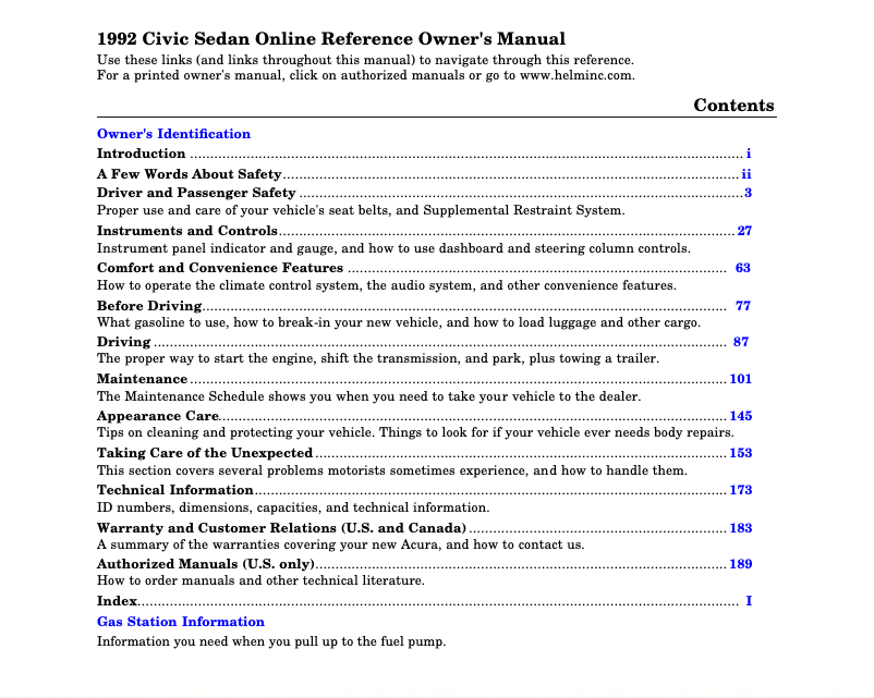 Page 1 de la notice Manuel utilisateur Honda Civic Hatchback (1992)