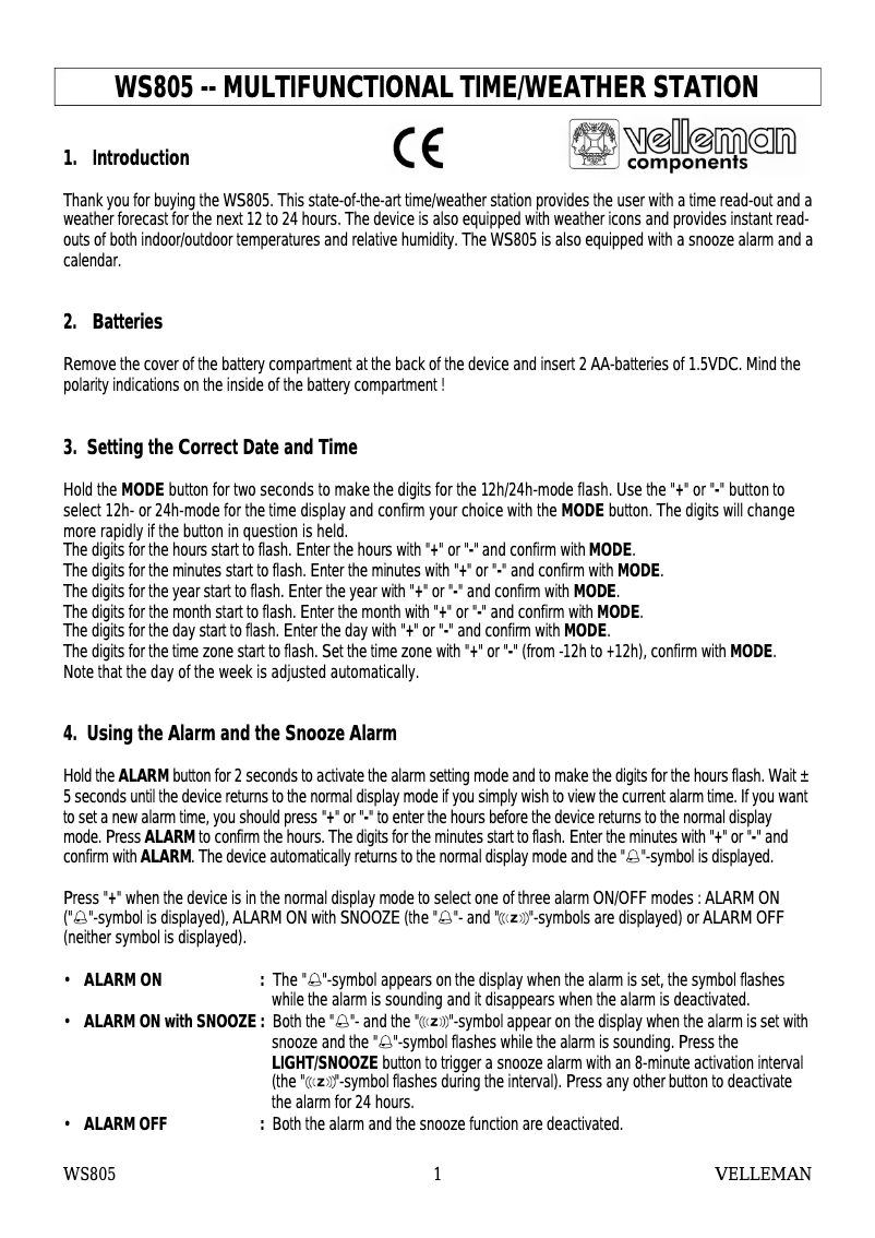 Image de la première page du manuel de l'appareil WS805