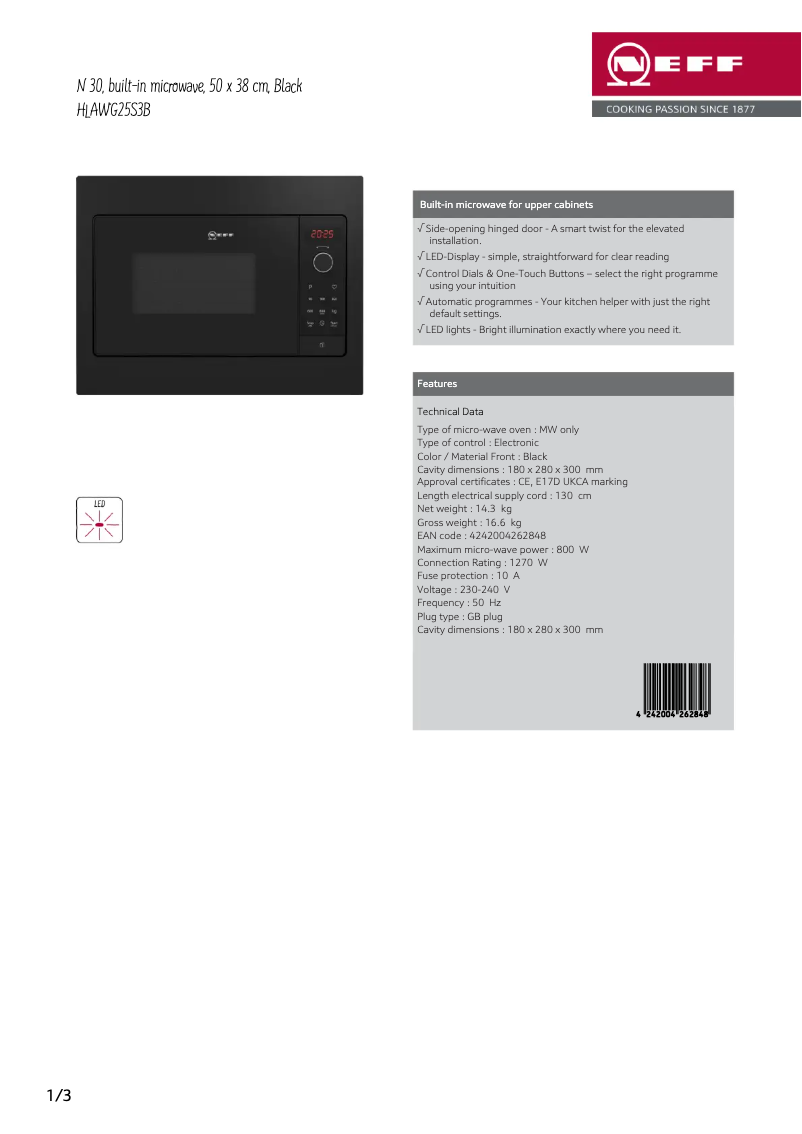 Page 1 de la notice Fiche technique Neff HLAWG25S3B