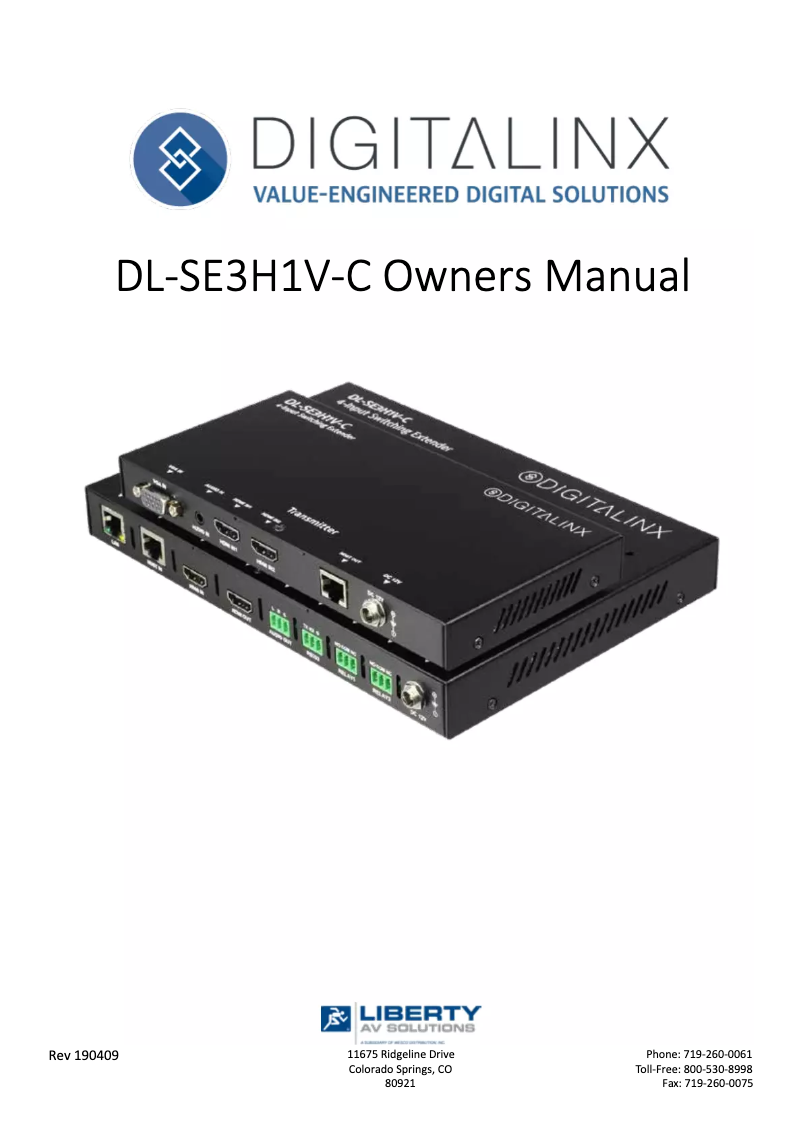 Page n°1 - Manuel utilisateur Liberty DL-SE3H1V-C