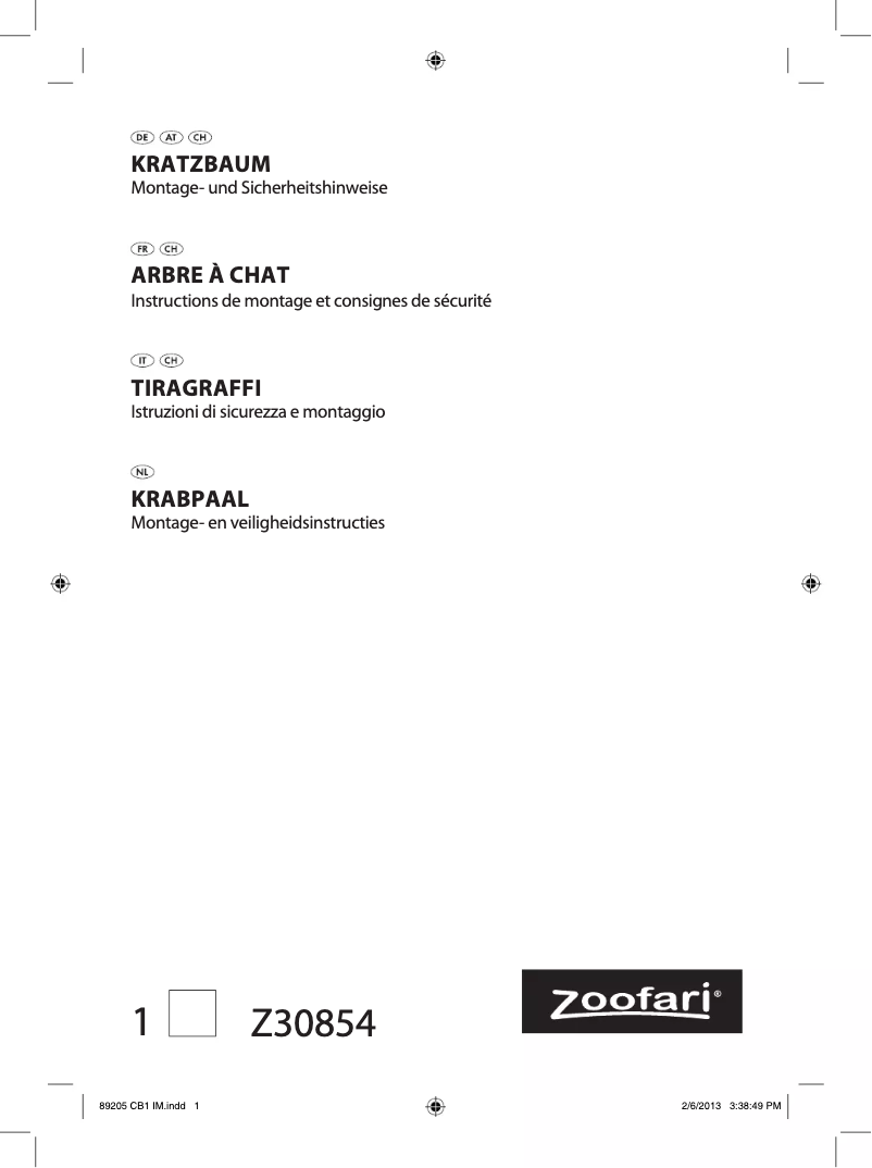 Page 1 de la notice Manuel utilisateur Zoofari IAN 89205