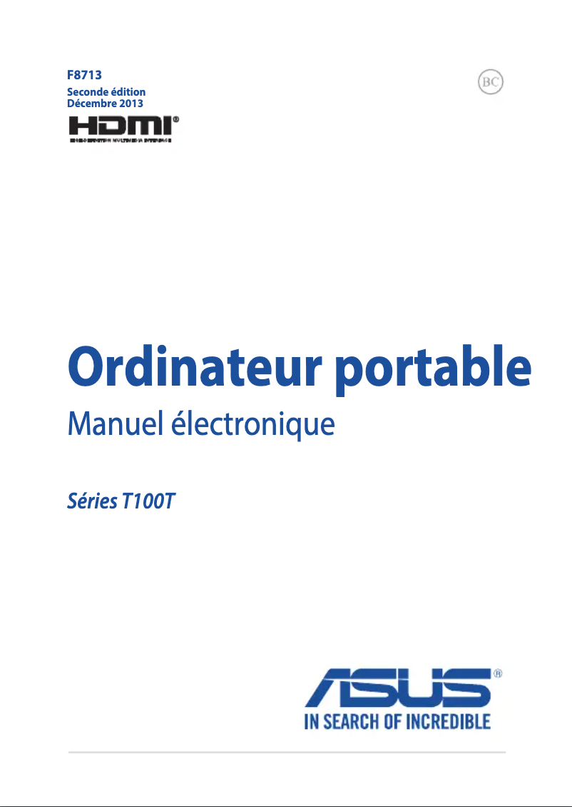 Image de la première page du manuel de l'appareil Transformer T100TAM