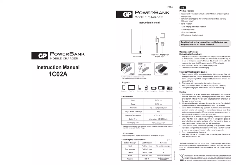 Image de la première page du manuel de l'appareil PowerBank 1C02A