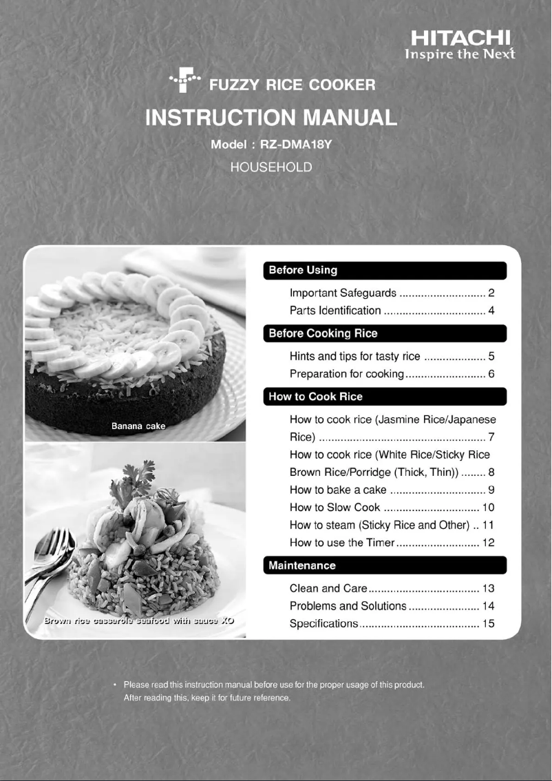 Image de la première page du manuel de l'appareil Fuzzy RZ-DMA18Y