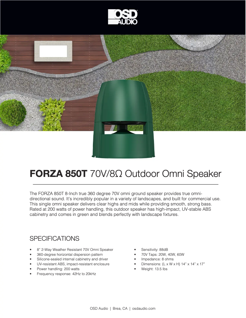 Page 1 de la notice Fiche technique OSD Audio Forza 850T-LUM