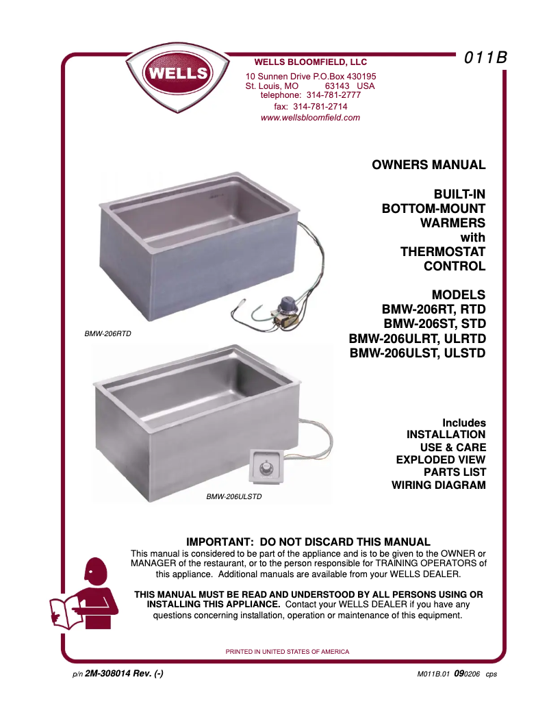 Page n°1 - Manuel utilisateur Wells BMW206STDL120