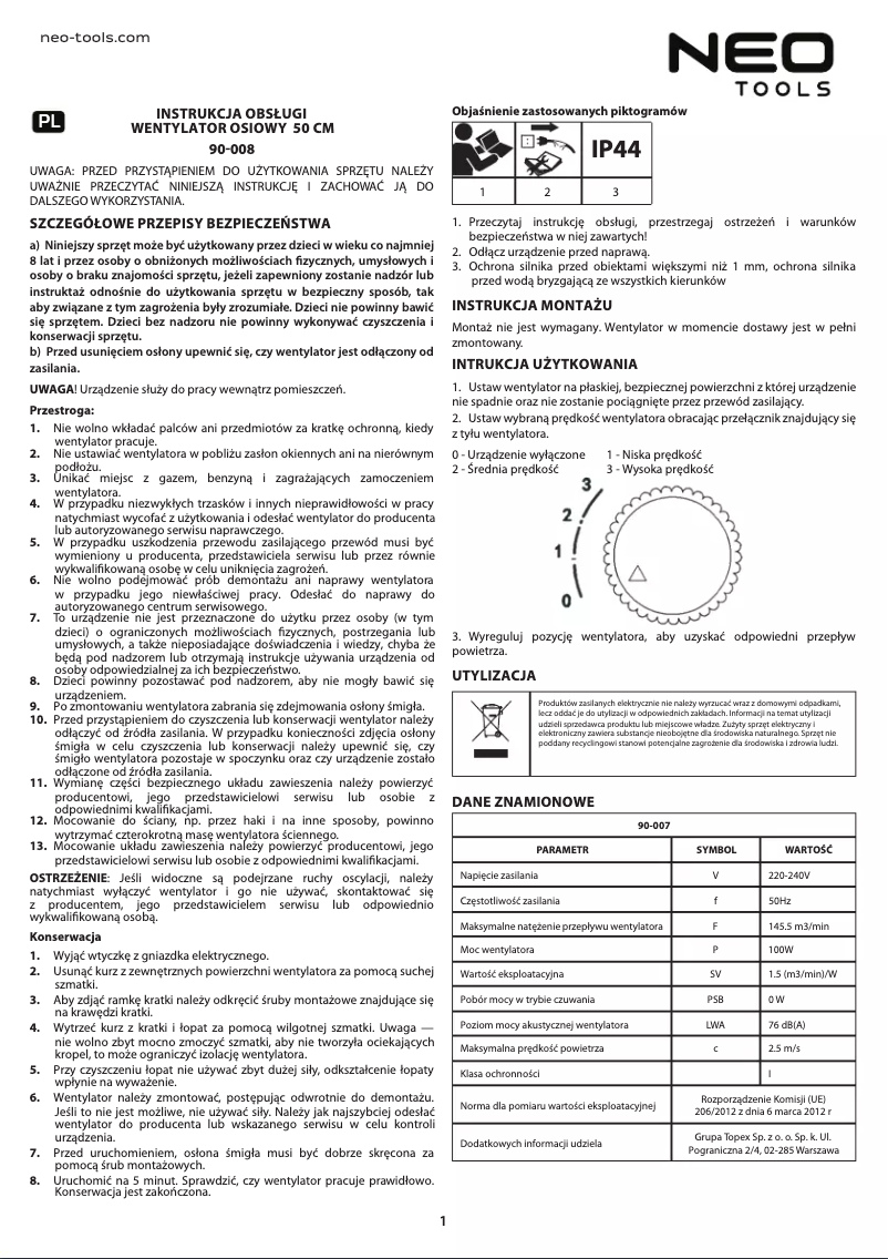 Page 1 de la notice Manuel utilisateur Neo 90-008