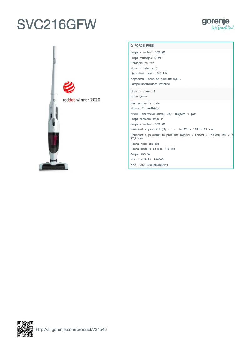 Page 1 de la notice Manuel utilisateur Gorenje SVC216GFW