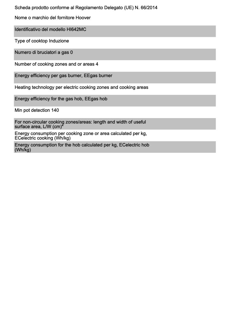 Página 1 del manual Ficha técnica Hoover H-HOB 300 HI642MC