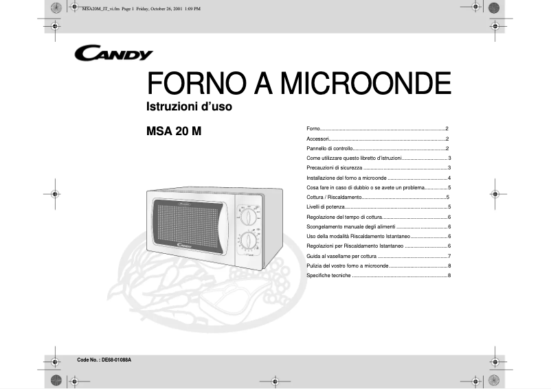 Page 1 de la notice Manuel utilisateur Candy MSA 20 M