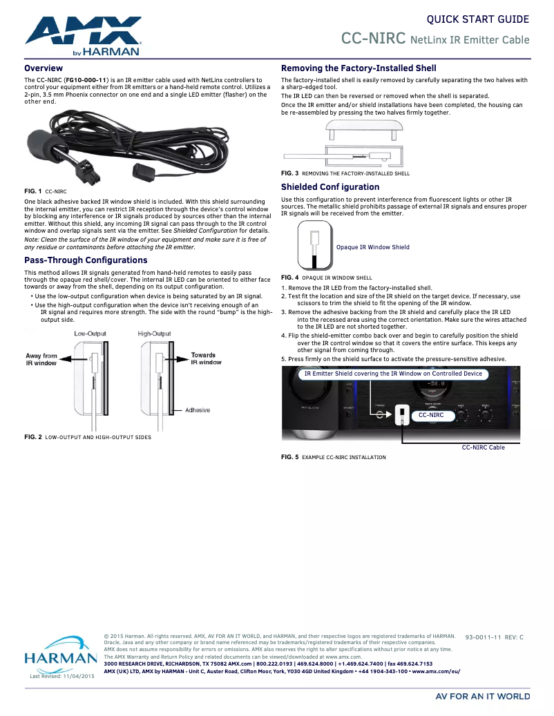 Page 1 de la notice Guide de démarrage rapide AMX CC-NIRC
