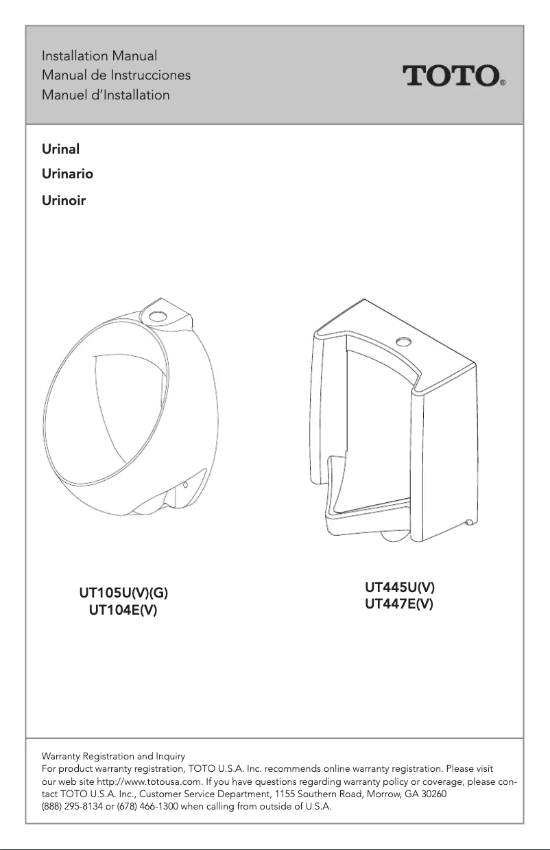Page 1 de la notice Manuel utilisateur TOTO UT105U(V)(G)