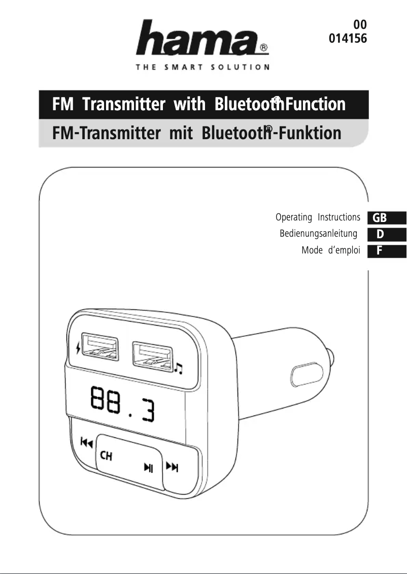 Page 1 de la notice Manuel utilisateur Hama FM Transmitter 00014156