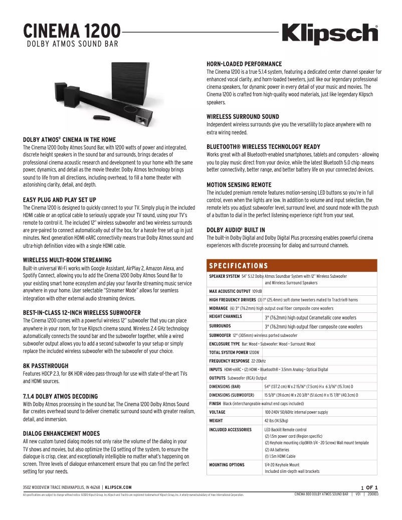 Image de la première page du manuel de l'appareil Cinema 1200