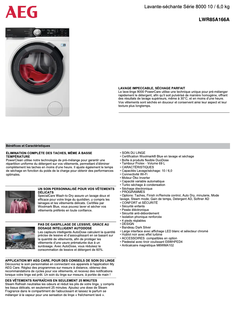 Página 1 del manual Ficha técnica AEG LWR85A166A