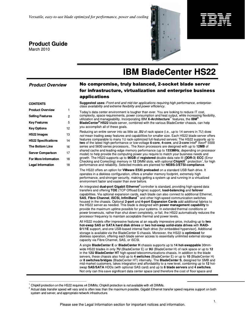 Page n°1 - Manuel utilisateur IBM BladeCenter HS22 7870N2Y