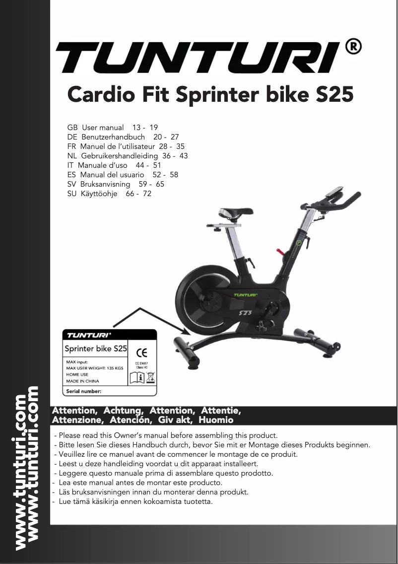 Page n°1 - Manuel utilisateur Tunturi Cardio Fit S25